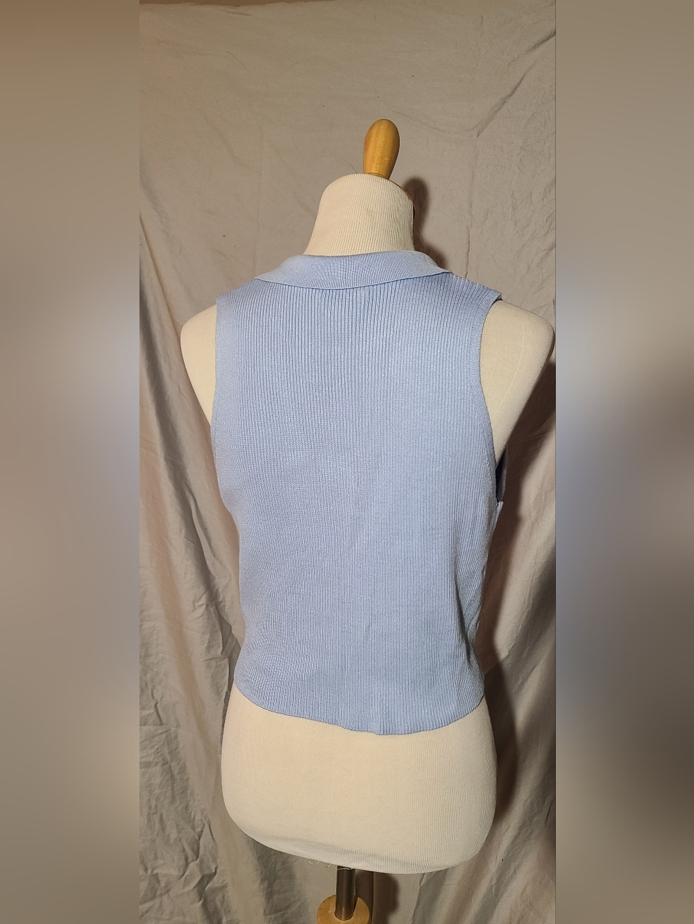 BUNDLE Sincerely Jules Ribbed V-Neck Sweater Polo - White & Light Blue - Picture 4 of 9